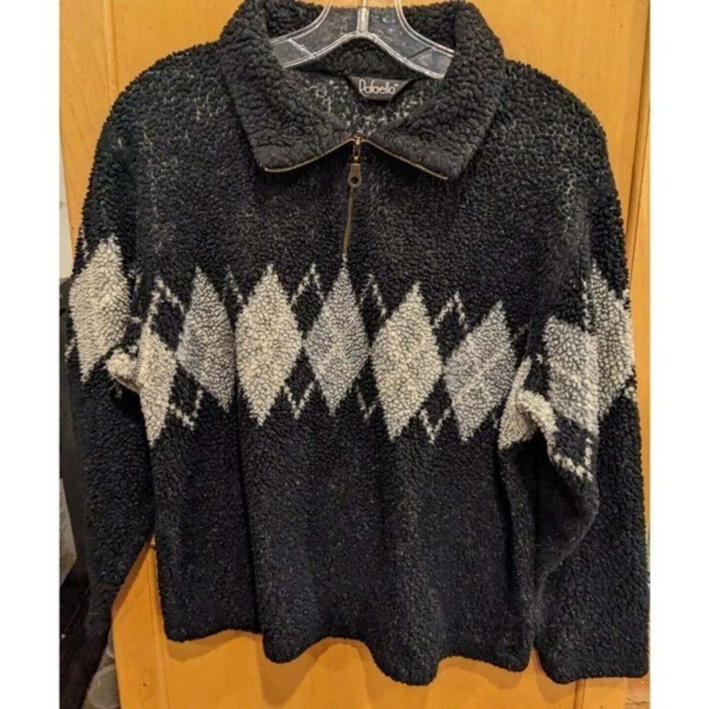 Rafaella Women Black Fleece Medium 22 25 32 1/4 zip pullover